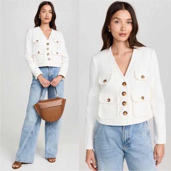 New! Veronica Beard Isola Blazer Jacket Off White Cream Ivory Cotton Size‎ 14 - Picture 1 of 7